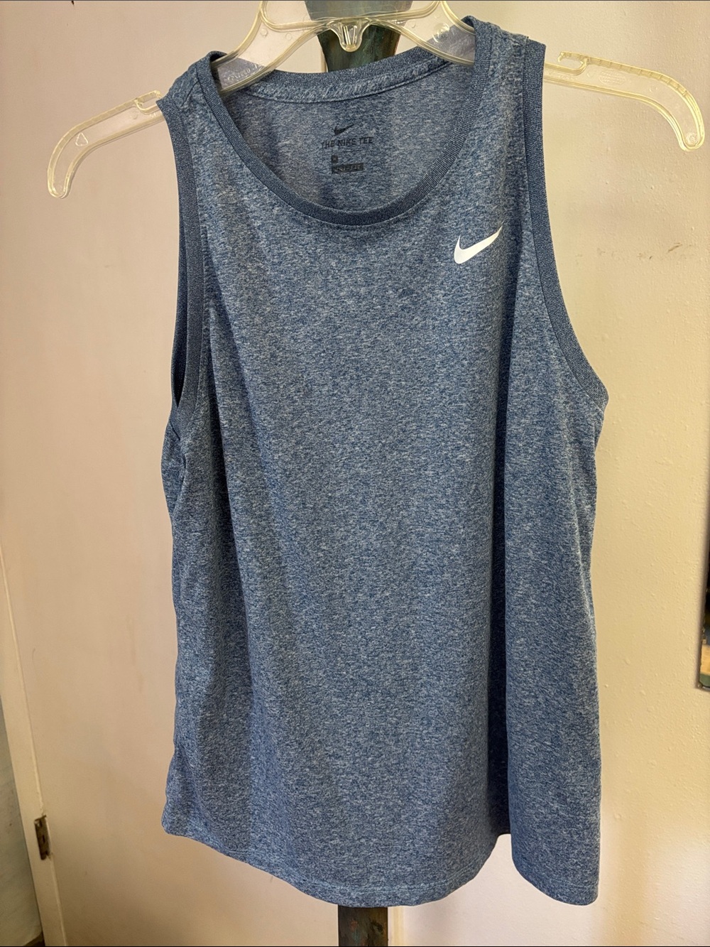 Nike Heathered Blue Performance Tank with White Swoosh